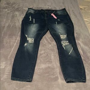 Women's Distressed Skinny Jeans - Dark Blue